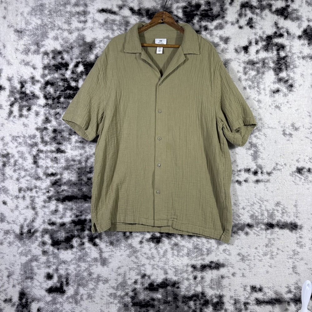 H&M Shirt Mens Size Large Green Gauze Resort Beachy Vacation Cotton Woven